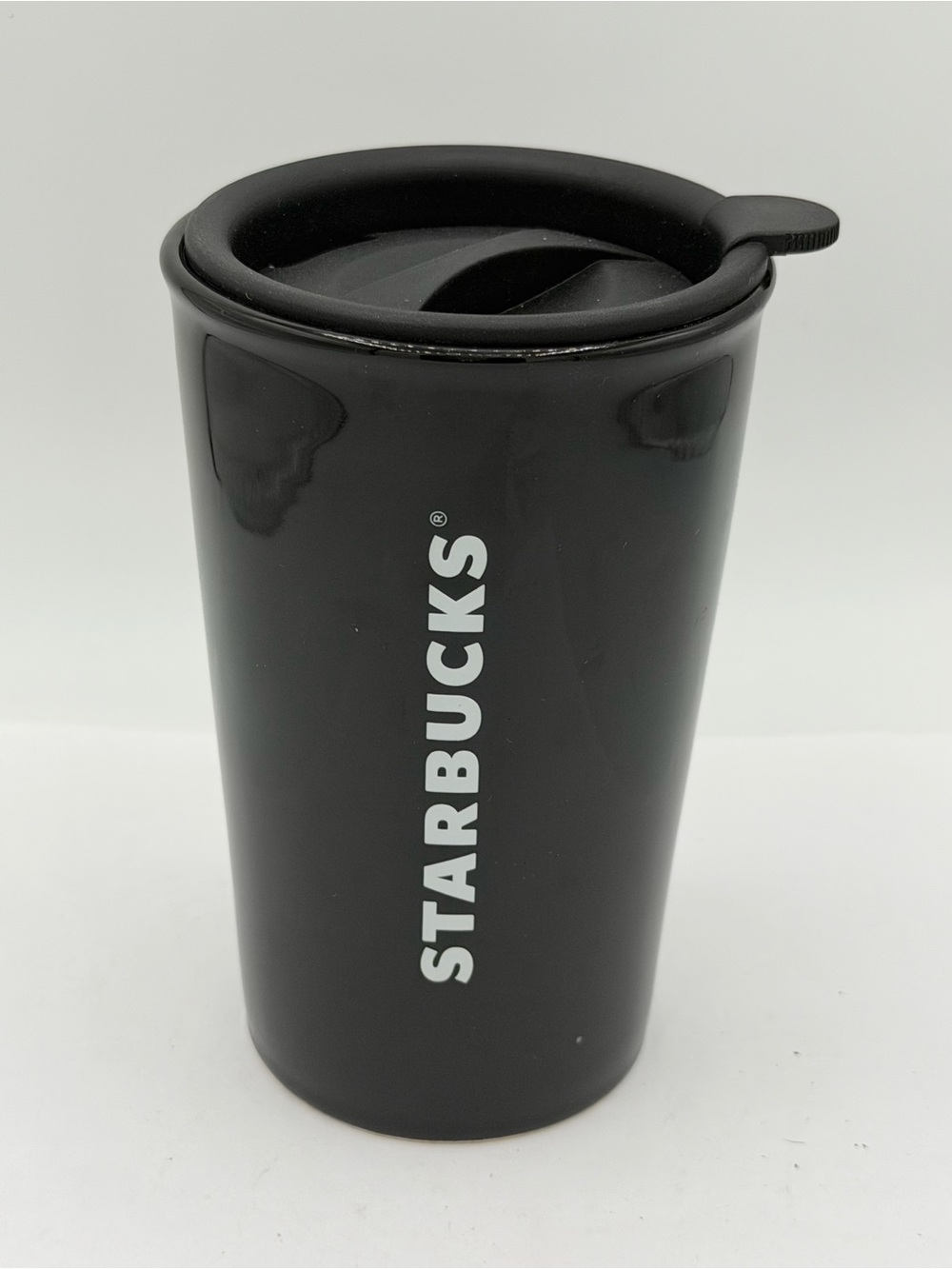 STARBUCKS Ceramic Black Tumbler 8 Oz With Lid Travel Mug Logo Tumbler